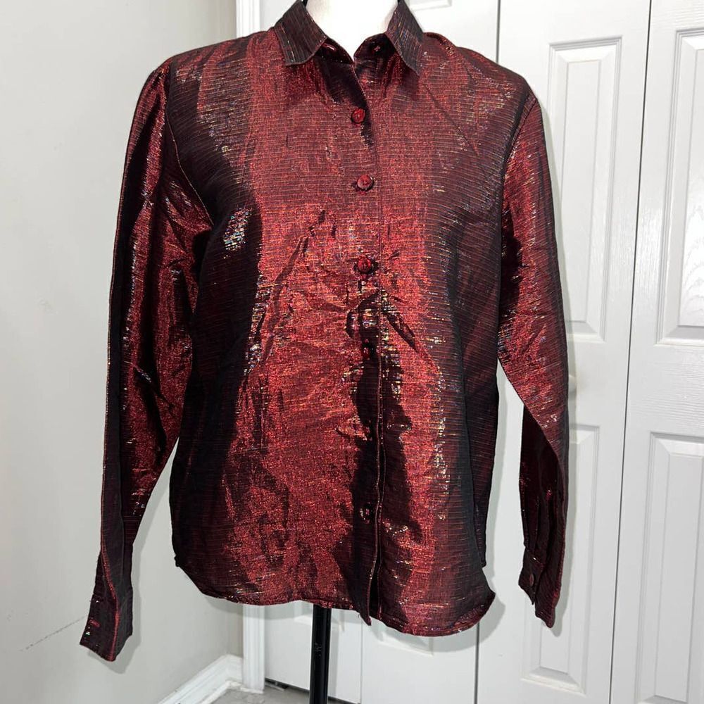 Panhandle Slim Red Shiny Shirt with Multicolored Metallic threads - M